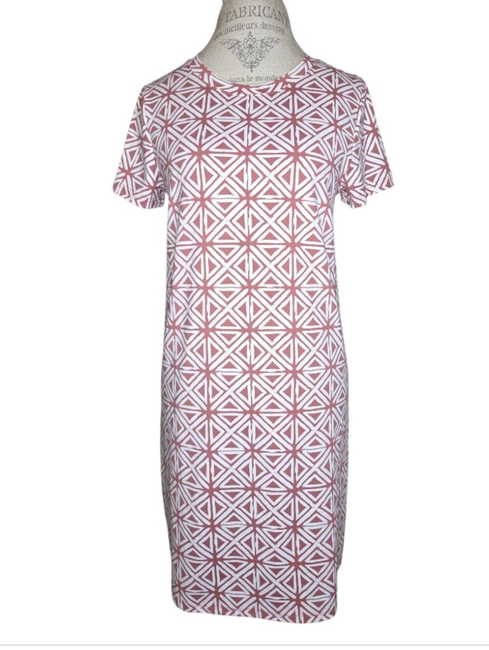 Southern Tide Chanelle Dusty Rose  White Geometric Performance Tee Shirt Dress M
